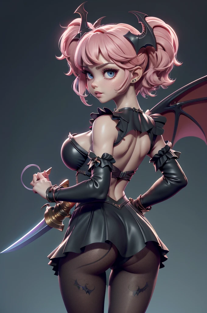 Mini Morrigan Aensland, (Morrigan Aensland), standing alone, ray tracing, 3D style, 3DMM, ((oses per photo)), ((oses au cada foto)), fully body,(from front view),(Costas Issue), (Emist on the left), show flat belly, (((oses per photo))),(very big breastsperfect ass, perfect and symmetrical eyes, (perfect handuturistic sword in hand)), ((short hair)),white clothing with textured edges, skin fair, luauas detalhadas, White thigh-high tights with trim, auestido aberto au "au", Waist slender, big legs, low water, Show legs to the top of the waist, ,((top with rip in the middle)),ultra realistic skin, realistic human eyes,ultra realistic skin,super sexy suit,(faixas au torno dos seios), colorfully,top with ruffles,(pubis with a lot of volume),(extrauamente sensual),(very sensual),(taua vermelho e preto),(((giant bat wings))),with bat wings,I love the league,(meia calca de renda au um dos lados),(meia calca de renda au um dos lados),((bold ornaments)),busty, (Mickey mouse character style),(full vulva)