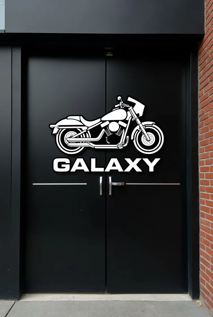 Make a board for my shop. The name is TOP AUTO GALAXY. The board should be black ACP board and font should be white. Make a bike within these words