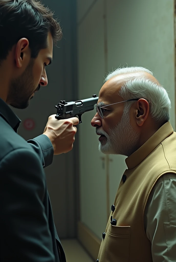 Pm narendra modi ke mathe par gun rakher unko darati Hui ak gundi