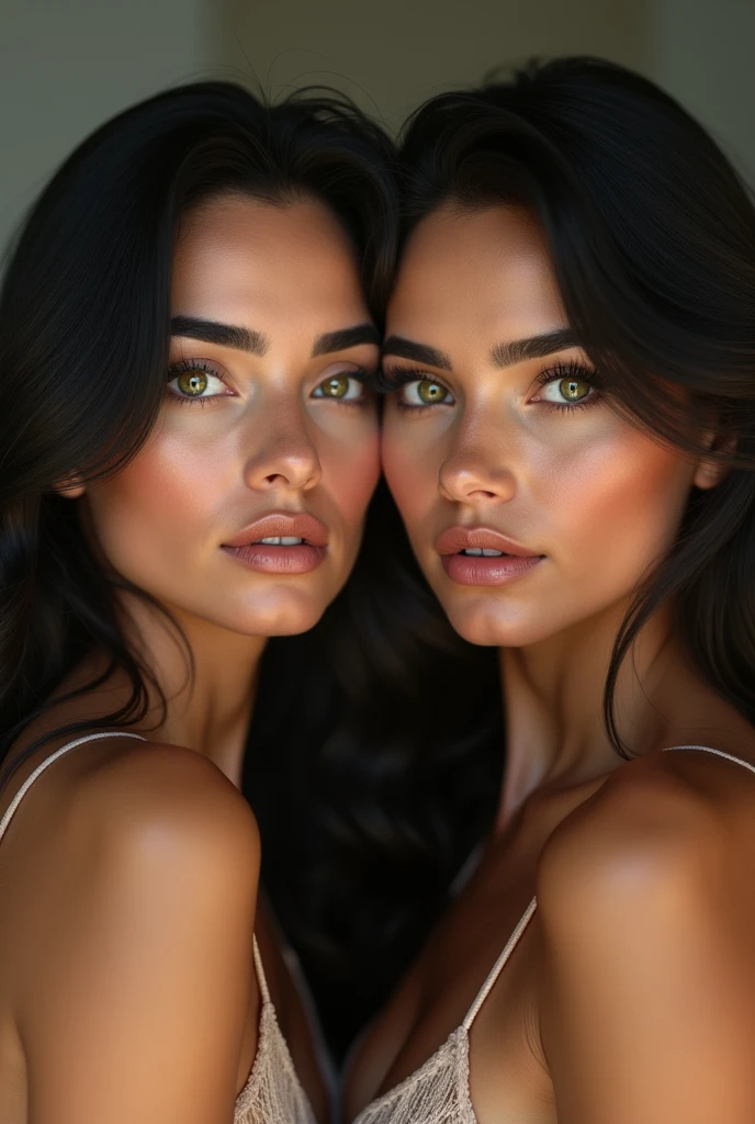 2 latin woman green eyes matte skin sexy