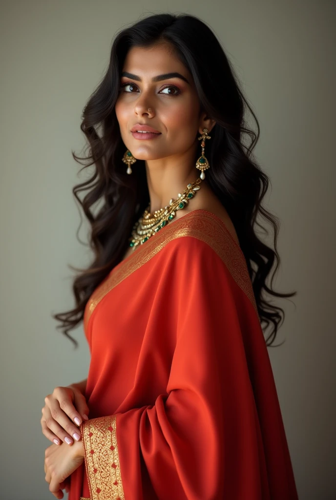 indian adult women age 30 years looking front side wearing a saree and looking hot type