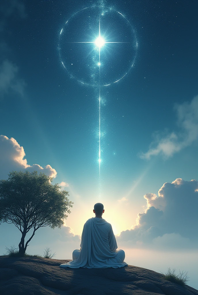 Spiritual and mediation under the sky floating stars , side tree