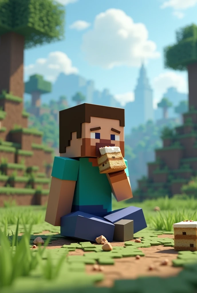 Steve from minecraft eating a cake