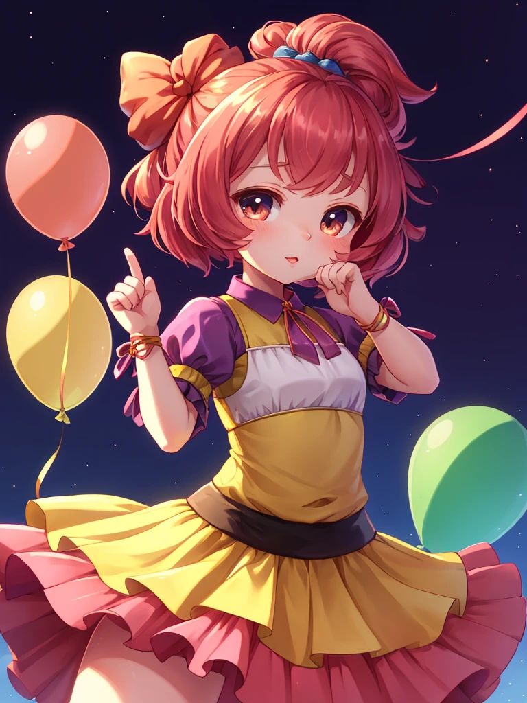 childish girl , dancing with balloon , coquettish , Cunning , Fascinating , Seducer , Naughty , innocent , moist eyes , glossy lips , childish clothes , childish hair tie , Wonderful days , (LUMMELTUTE:1.5) , EAT ME