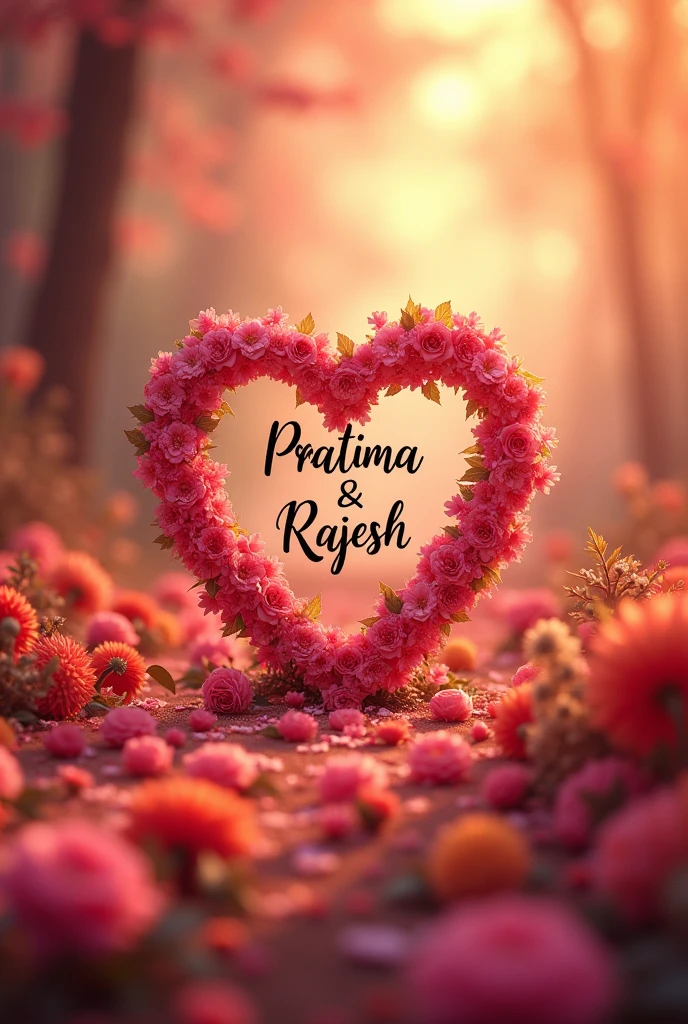 Make a pic of heart in which write the name as Pratima loves Rajesh and make the backgrouond of flowers