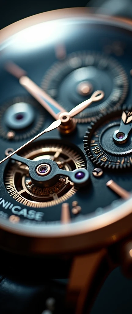 close-up shots of the wreast analog watch, dynamic camera work, inside of a precision machine, beautiful metallic light reflections!