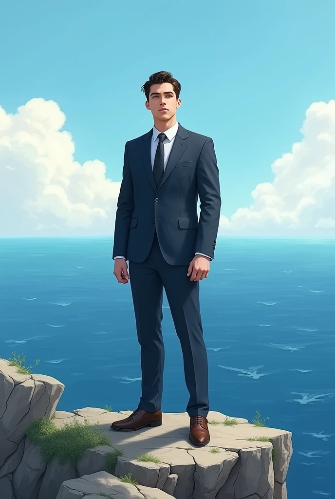 A smart young man standing in front of sea