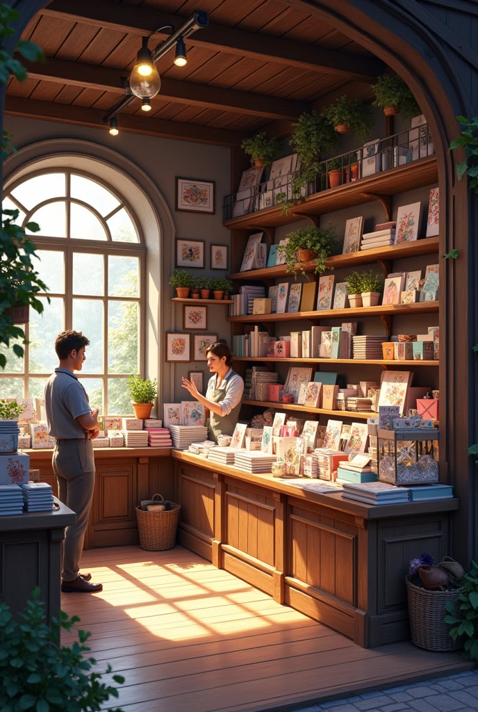 Create an image of card shop, realistic