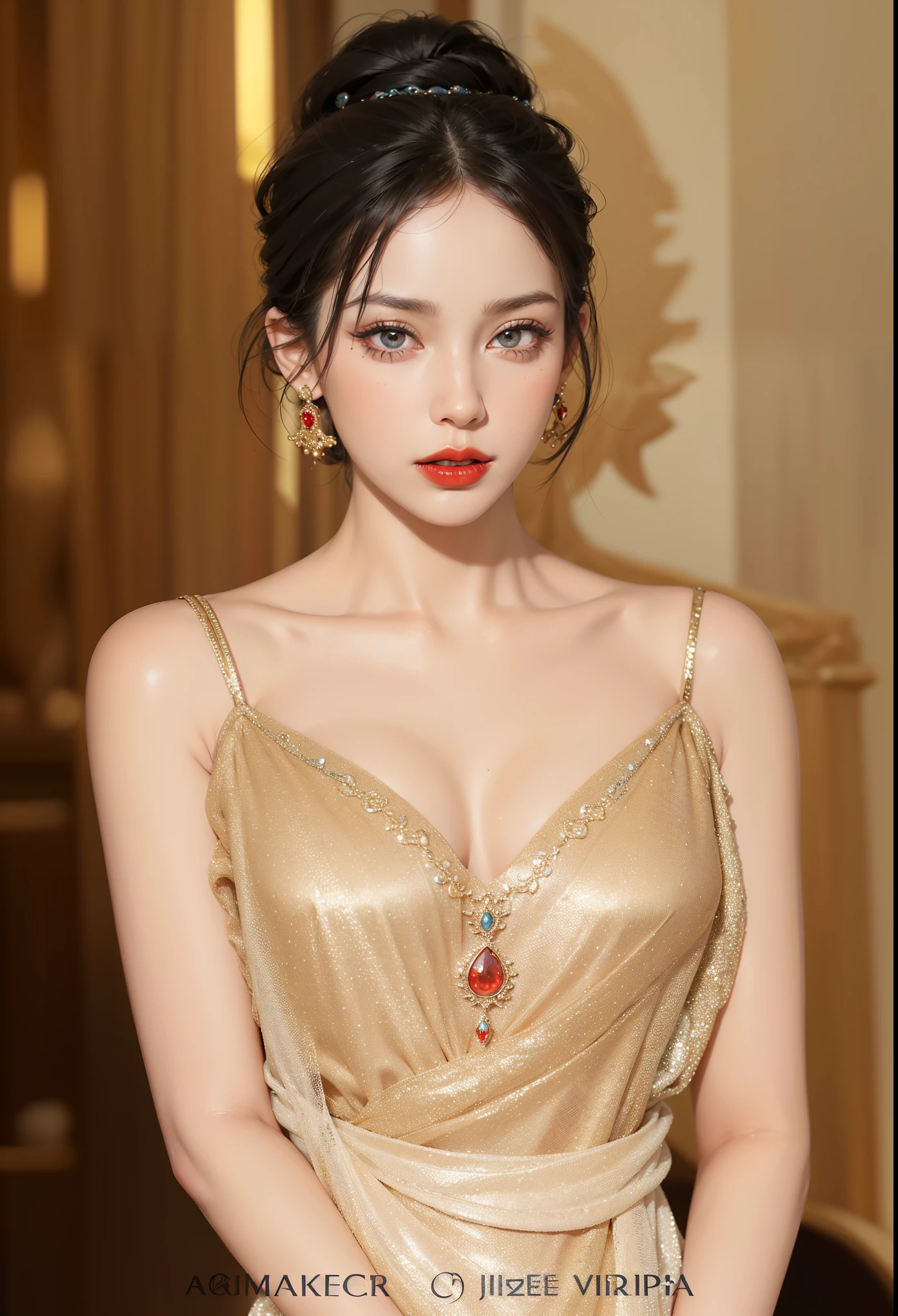 (realisticity: 1.2), best quality, 8K UHD, masterpiece, highres,cg,
1 super detailed girl, super detailed queen
, sitting on a super detailed royal throne, lud, xurious royal palace background, beautiful and detailed, super detailed long hair, wearing a beautiful and luxurious crown with diamonds and super detailed,
super detailed dress, Super detailed dress sleeves, super detailed beautiful earrings, Beautiful and beautiful necklace full of super detailed diamonds,
solo, jewelry, super detailed red and yellow dress, pretty face, beautiful, and super detailed,
, earrings, super detailed hairdo, splashing, the upper body is very super detailed, super detailed hair bun, super detailed black hair,
lighting,candid,Photograph,high resolution,4k,8k,Bokeh,