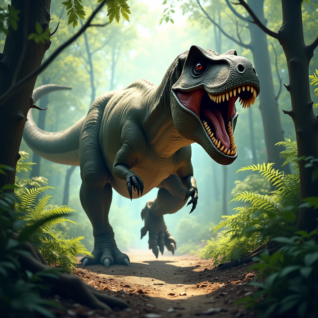T-rex agresive in a forest