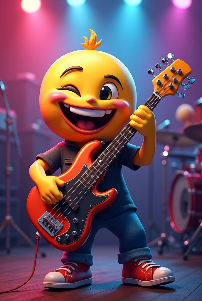 emoji making a face playing electric bass guitar musicman bass with 4 strings 4 tuning machines