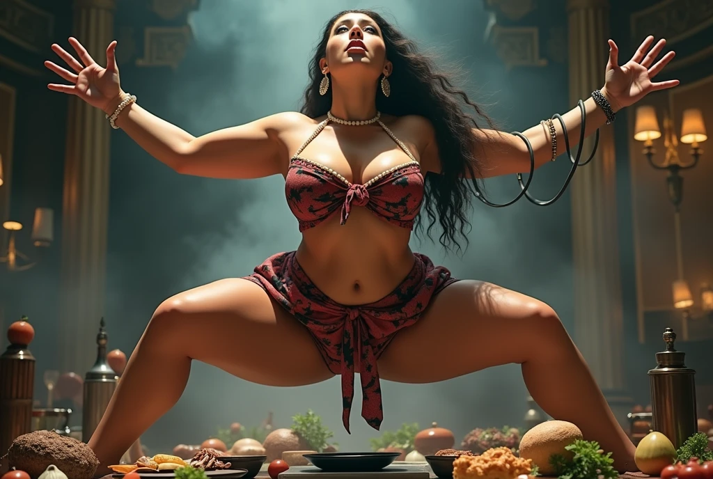 from bottom view, extreme close up photo of aunty, big cheeks, curvy, hourglass figure, swooping breasts, deep cleavage, open arms, sexy armpits, bedroom standing with wide open spread legs on road in dark night and having sex with big penis, nipples, ass, white Saree, necklace, (cinematic:1.3), intricate details,