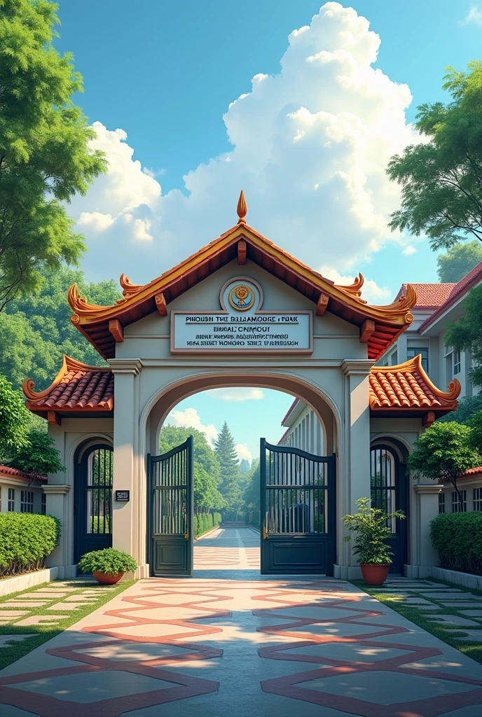 SMPN 1 WAJAK SCHOOL WITH SINGN IN GATE with a security post in the gate