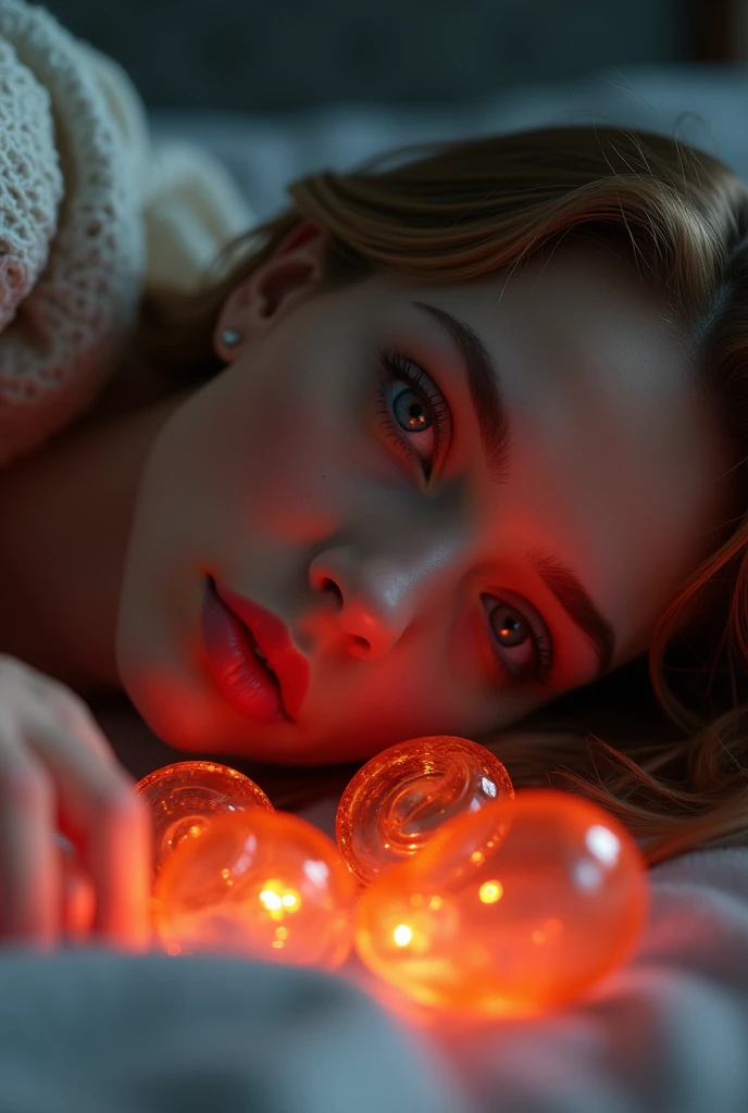 Woman taking a selfie looking at the camera, woman is hilding a burning candle, gengibre com sardas, perfectly proportions, Imagem centralizada, light particles, caprichoso, visualmente rico, cinemactic, Mschiffer, Arte do papel de parede, Papel de parede UHD, Holographic
