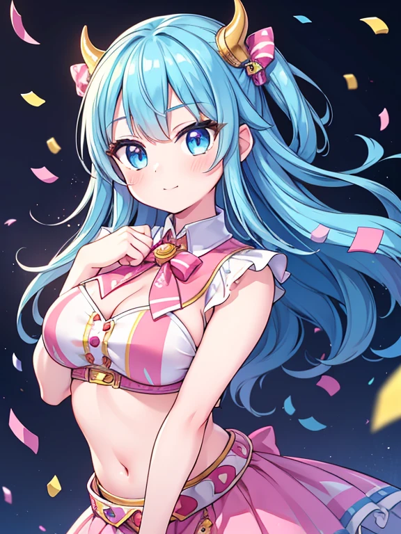 1girl, cute, jackpot in the lottery, delighted, fist pump, confetti, cowgirl shot, ((best quality), (masterpiece:1.2), (extremely detailed)), perfect face, perfect arms, perfect hands, perfect fingers, anime, ultra-fine illustration, vibrant colors, dramatic lighting, (photorealistic:1.37),