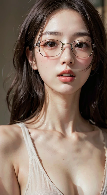 Highest quality、masterpiece、High sensitivity、High resolution、Detailed Description、Slender women、A cup bust、Glasses、Summer clothes、