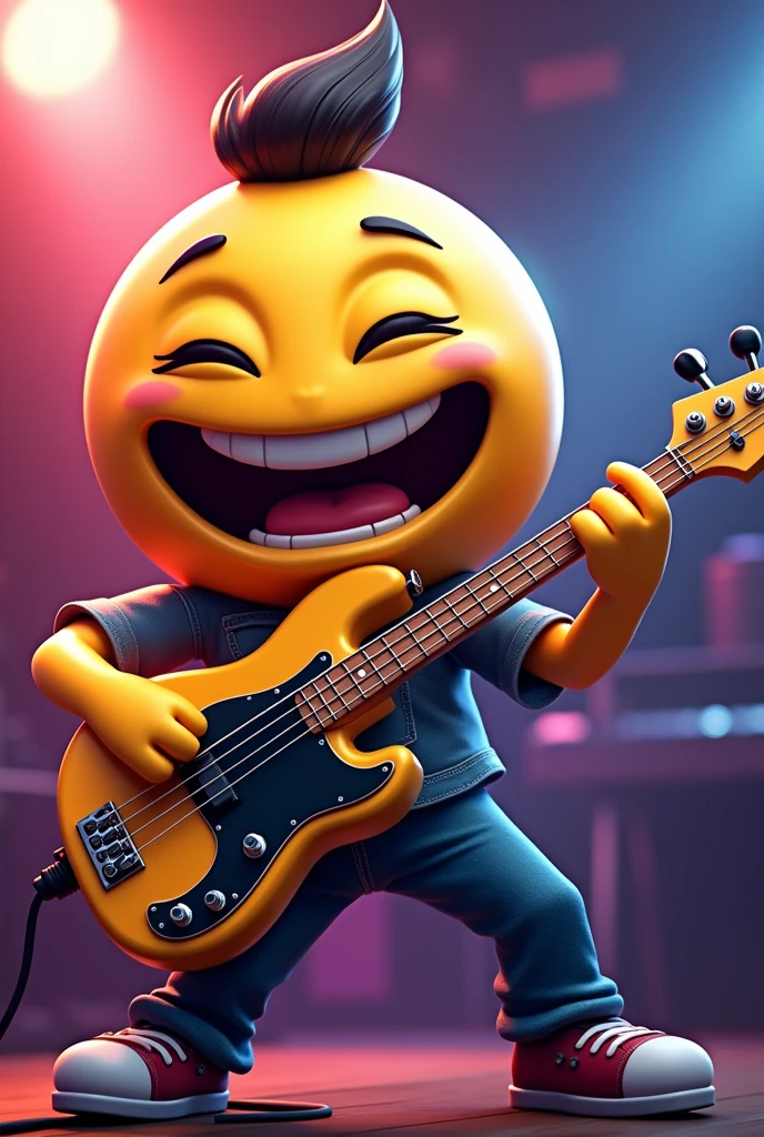 emoji making a face playing electric bass guitar musicman bass with 4 strings 4 tuning machines