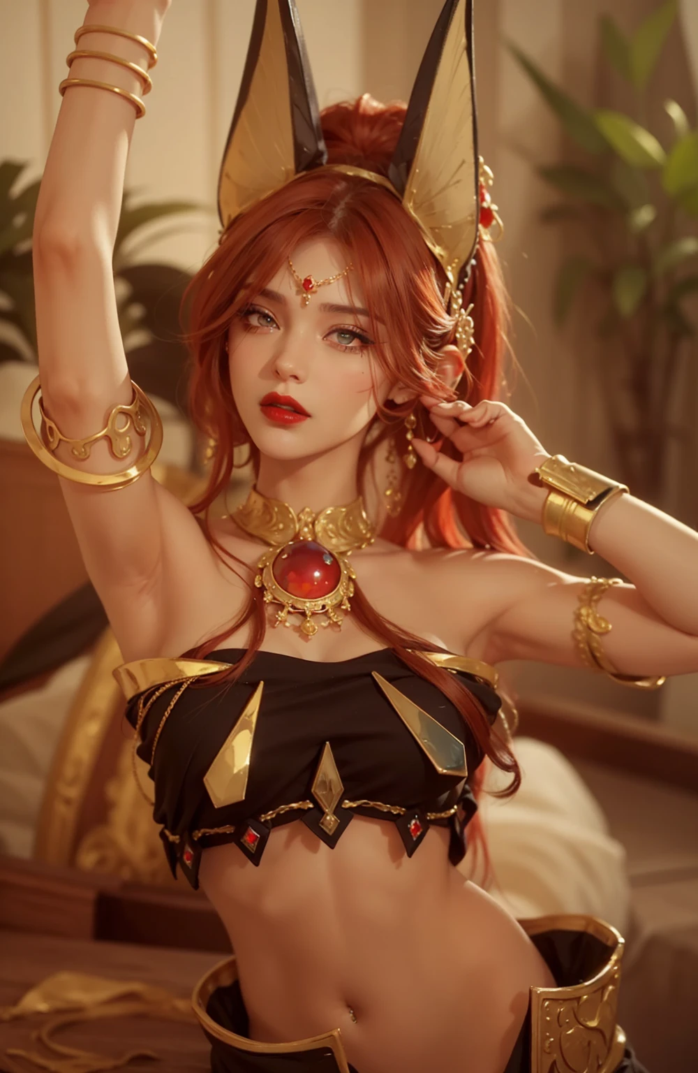 Royal princess,Extremely detailed, Delicate face, Stock Photography , Portrait 400, F1 Camera Lens.6, rich and colorful, Surrealism, Realistic textures, Dramatic Lighting, Thin Film Distiller 800 (8K, original photo, Better quality, masterpiece: 1.2), Extremely detailed, (Extremely delicate skin: 1.2), 8K ultra high definition, SLR camera, Soft Light, high quality.Fire Queen,Blue pupils,Wear red lipstick,Have a tattoo,The tattoo is very three-dimensional,Gorgeous and intricate tattoo designs,Dark eyeshadow,Sexy thick lips(Red lipstick),Gorgeous pearl and gemstone decoration,Cleopatra wore jewelry made of gold and precious stones.,The stunning Queen,Fingers straightened