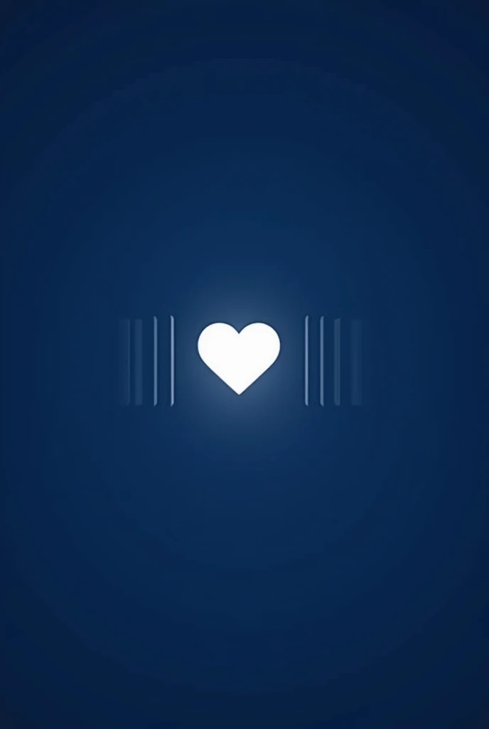 Dark Blue background, small bright white heart shape in the center, two slim white lines up to down in the left side