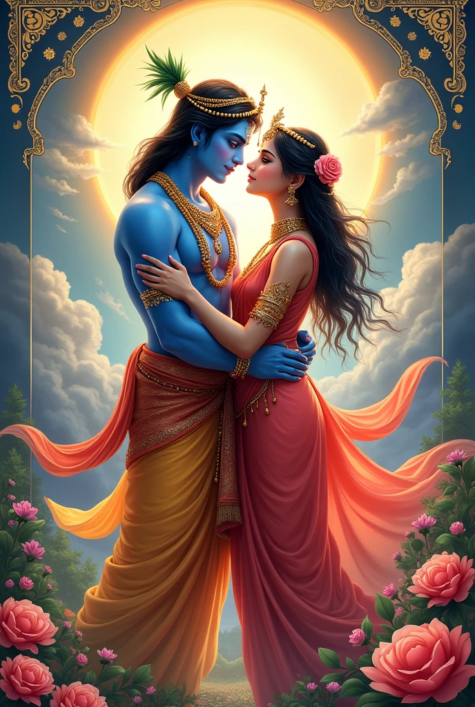 Shree Krishna with Radhe Anime Poster 