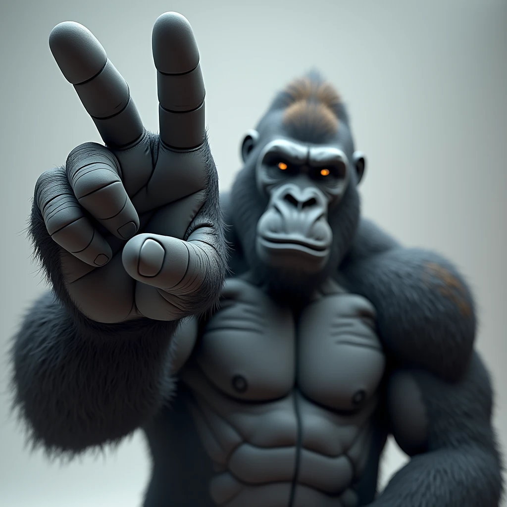 3D Animation、Gorilla holding up three fingers、5 fingers in total、Thumb and pinky finger bent、