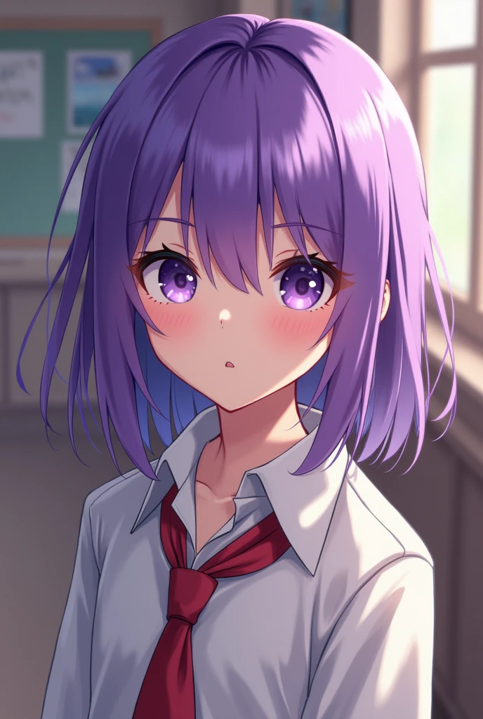 Shouta is an elementary school boy with both purple hair and eyes, his bangs reach well below his eyebrows. His appearance looks somewhat androgynous.