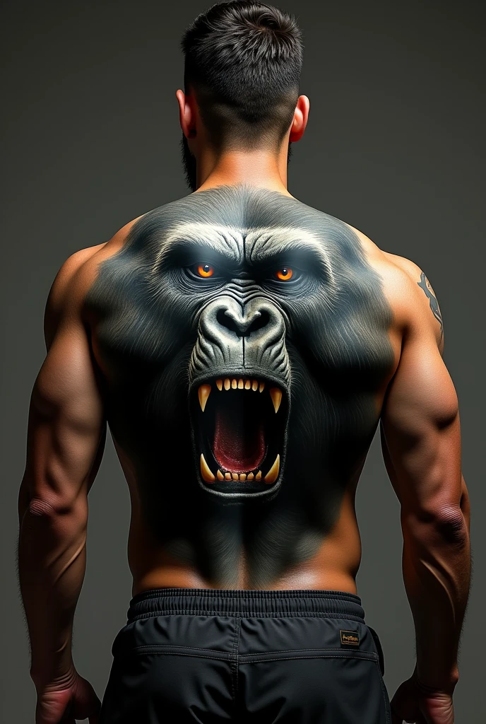 Man with gorilla tattoo on half of his back