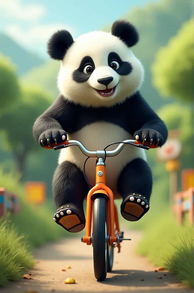 A panda on a bike