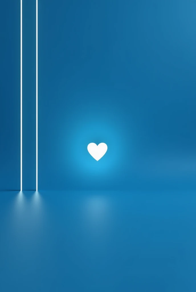 Dark Blue background, small bright white heart shape in the center, two slim white lines from to to bottom, the lines are in the left side