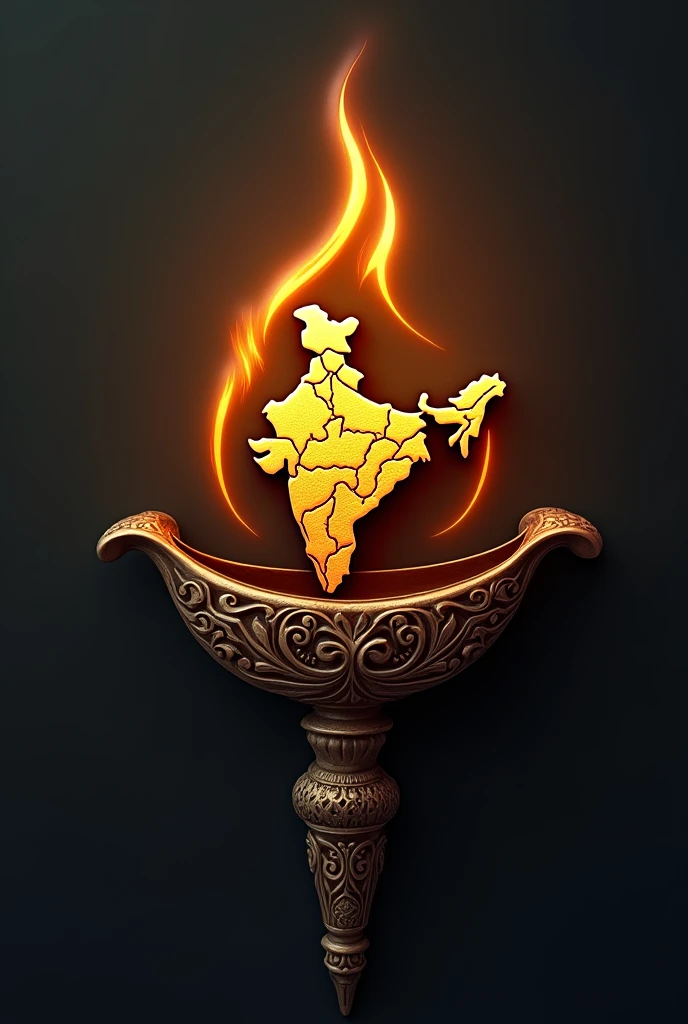 Make a logo on a torch holder by hand and on the place of fire it should be india map and it should describe peace
