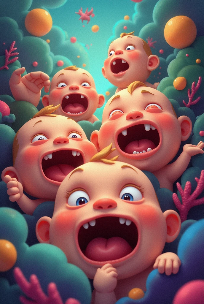 Emotions of intense cartoon babies.