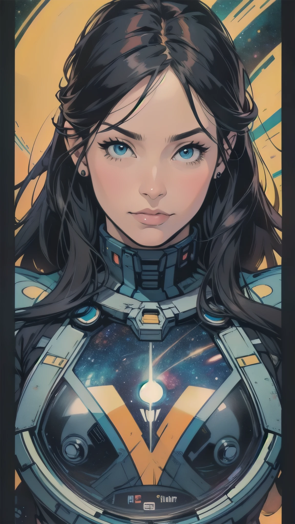 (((ultimate best quality))),((((solo:1.2)))),((((1girl:1.2)))),((((beautiful perfect woman)))),(((detailed perfect body, detailed perfect finger))),((((((ultimate spacethriller movie poster)))))),(((bust up, close up))),(((((American comics))))),(((extreme highlights))),(((Extremely colorful, primary colors))),cleavage, super beautiful lady,(((((typography))))),(((text))),(((((looking up or looking down))))),(((((speech bubble))))),(((((Absolutely simple background))))),(((Texture for people : grunge)))(((((most complecated futristic machine))))),(Colorful color scheme),(((detailed unlimited complete equipment : galaxy))),(((marvel super hero's)))