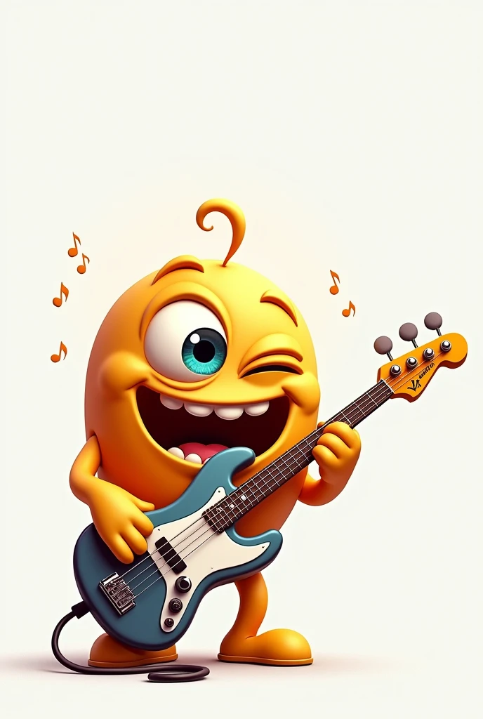 emoji making a face one eye half-open and the other wide open crooked mouth playing electric bass musicman bass with 4 strings 4 tuning machines