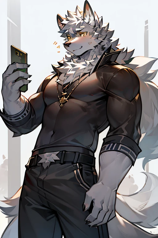 (Masterpiece: 1.2, highest quality), (intricate details), male, 1 guy, Solo, Upper body, Casual, (short hair), lion, (hair, snout), small round lion ears, light pink nose, crooked mouth, smiling, detailed face, (large cartoon eyes, perfectly circular eyes), red pupils, detailed fluffy fur, (((short super straight swept-back hair, short jagged pointy hair, short slicked back hair, extremely short beard, curly beard, puffy frizzy goatee, widows peak))), ((((short hair tied low, scruffy side-locks, lovelocks under ears)))), relaxed body, digital art, natural lighting, sweaty, (((soft muscular arms, soft perfectly-round chubby torso, soft body, tall pecs, very tall pectoral region, very short abdominal region, perfectly round chest, wide body, extra short stocky build, shortstack male body))), white stomach, beard, ((short dark grey hair, short dark hair, thick jagged eyebrows, light grey body, gray body)), pale underbelly, white counter-shaded torso and mouth, throbbing, (((white background))), (black faded ashen boxerbriefs, monochrome black trunks), pastel light blue towel on his shoulder, red phone, lion tail, (navel toward the bottom, vertical bellybutton)