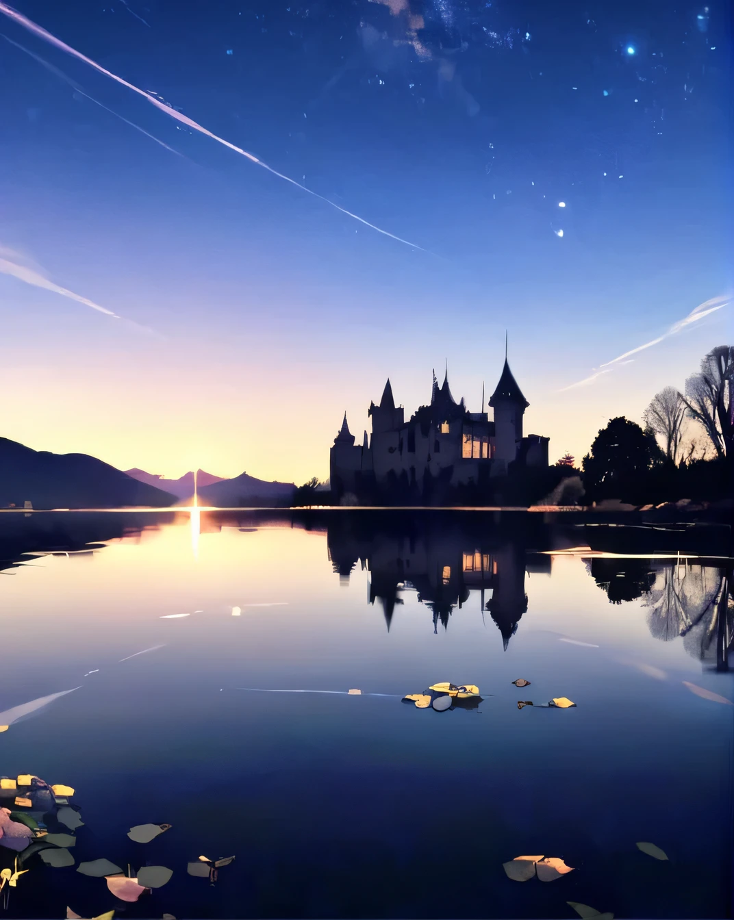 Abandoned castle on the lake, Its reflection is reflected on the water surface、A glorious day々Reflect