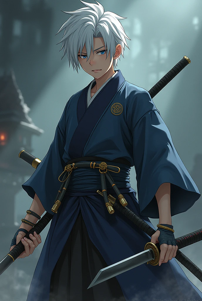 Anime, boy, Ronin, double katana, cheveux blanc