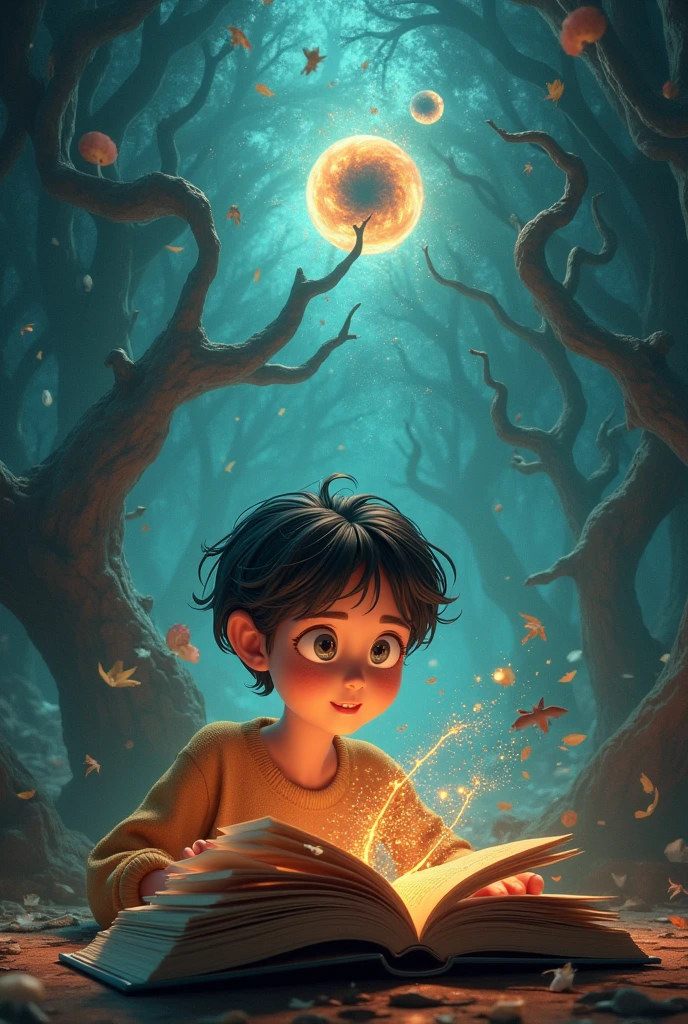 The reader is deeply engrossed, with animated scenes and symbols floating around him as the book challenges him further.**
- **Text:** "The reader got deeply immersed in the book, and it kept challenging him in strange ways."
"Each description could guide the creation of a realistic 3D animated image for each line, with the corresponding text integrated into the image