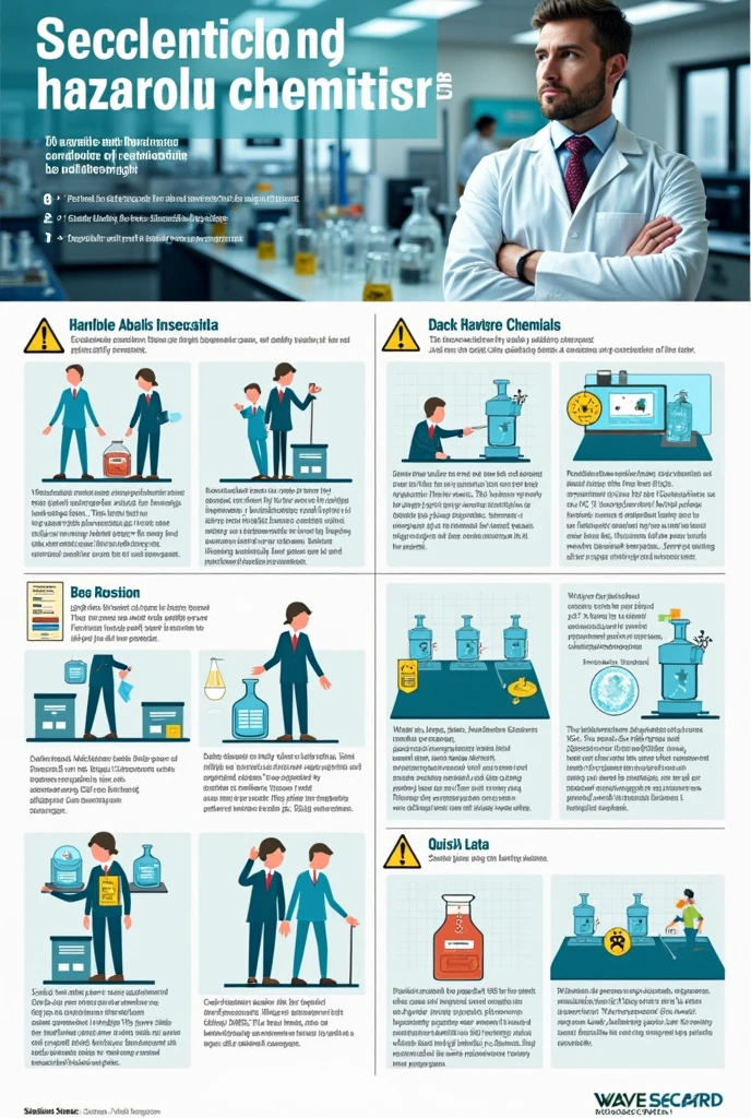 Poster for a science lab that shows how to handle hazardous chemicals