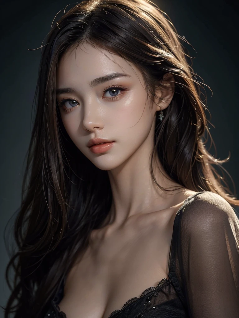 ((best quality 8k masterpiece:1.3)). upper body. sharp focus:1.2. beautiful woman with perfect figure highly detailed facial and skin texture detailed eyes double eyelids interior view Ferpecklighting glowing skin