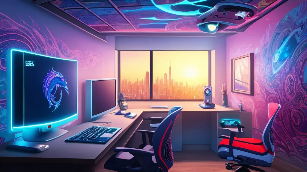 a brightly lit room with a computer and a chair in front of a window, a screenshot inspired by Cyril Rolando, pexels contest winner, cobra, combine, neon scales and cyborg tech, tv commercial, combination art, promo art, cyril rolando and goro fujita, commercial banner, console and computer, more and more composision