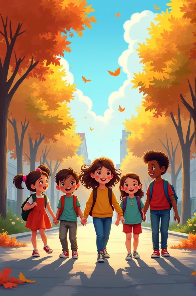 Illustration about children who happily went to school on September 1st