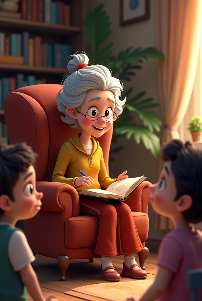 Old lady told a story to the childrens in a room and the image size is sutable for youtube dp and all image are in cartoon character