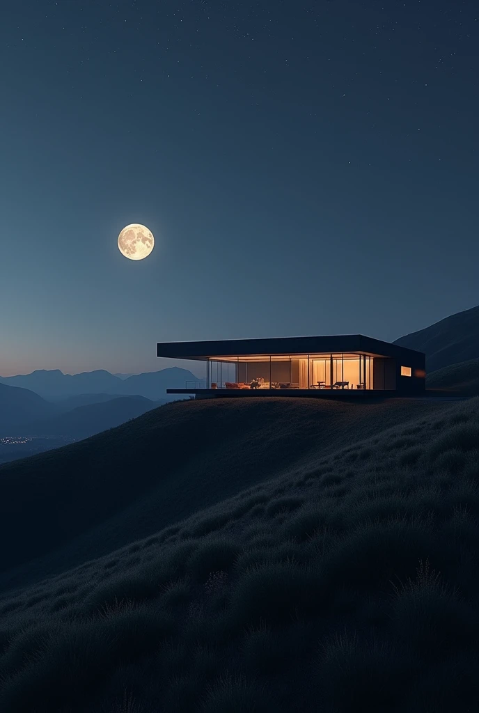 A modern house in a hill in night