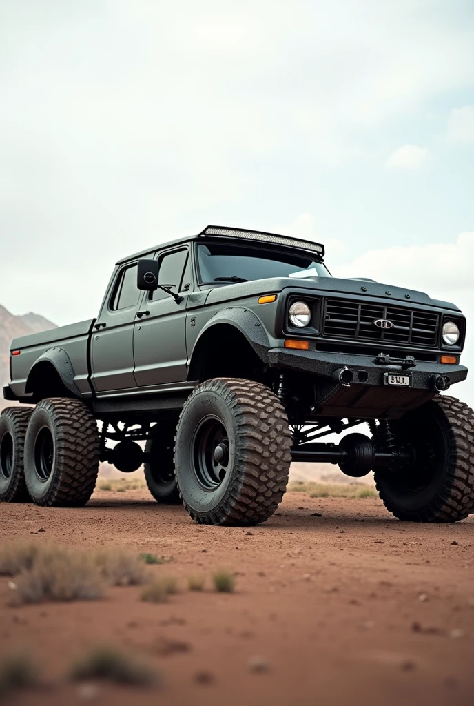Six-wheel pickup truck, lead color, sideways