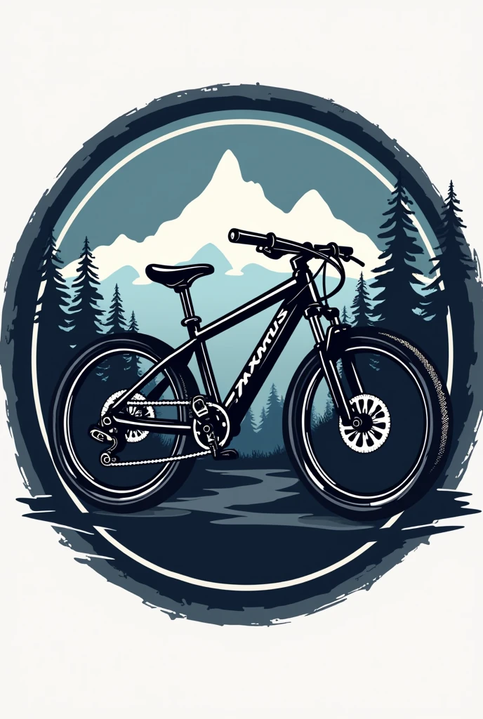 Create a circular logo for my cycling group, the bike in the image must be a mountain bike, this logo must be black, navy blue and gray. Deve ter o nome Jaximus
