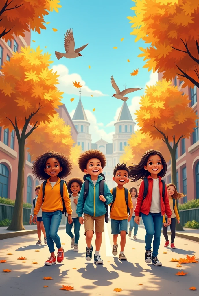 Illustration about children who happily went to school on September 1st