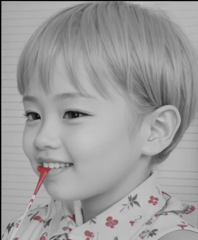 Realistic color photography style、Smiling emphasizes nasolabial folds. Make the chin a little thinner and accentuate the nasolabial folds.、I want it to look more like a color photograph...............。 , Xu々To、Clearly visible、Emphasizes deep nasolabial folds from nose to mouth、Generate left and right dimples、Show me your beautiful smile.。Make your eyes look cute with double eyelids.Please make it live action.。There's a lot of ketchup around your mouth.、To-sai A eating Shichigosan candy。Create an upturned gaze。More more more more more、With an upturned gaze、Cute 。Eating candy bars to celebrate Shichigosan。