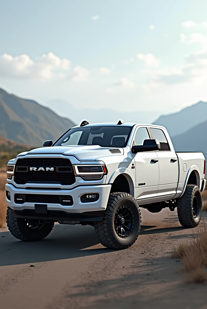 White 6-wheel pickup truck from the side
