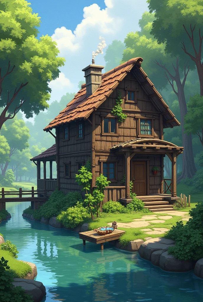 A wooden house near the river