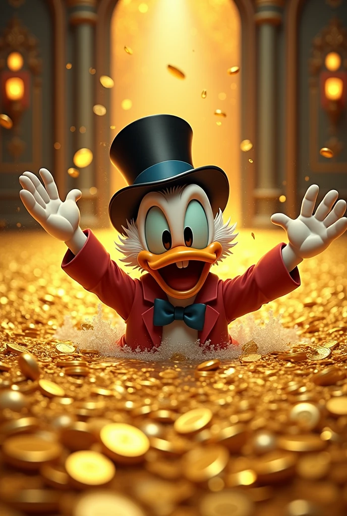 Uncle Scrooge in a gold coin pool